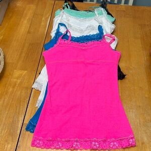 6 Justice size 14 girls camisoles w shelf bra. Pink, blue, mint, 2 white, black